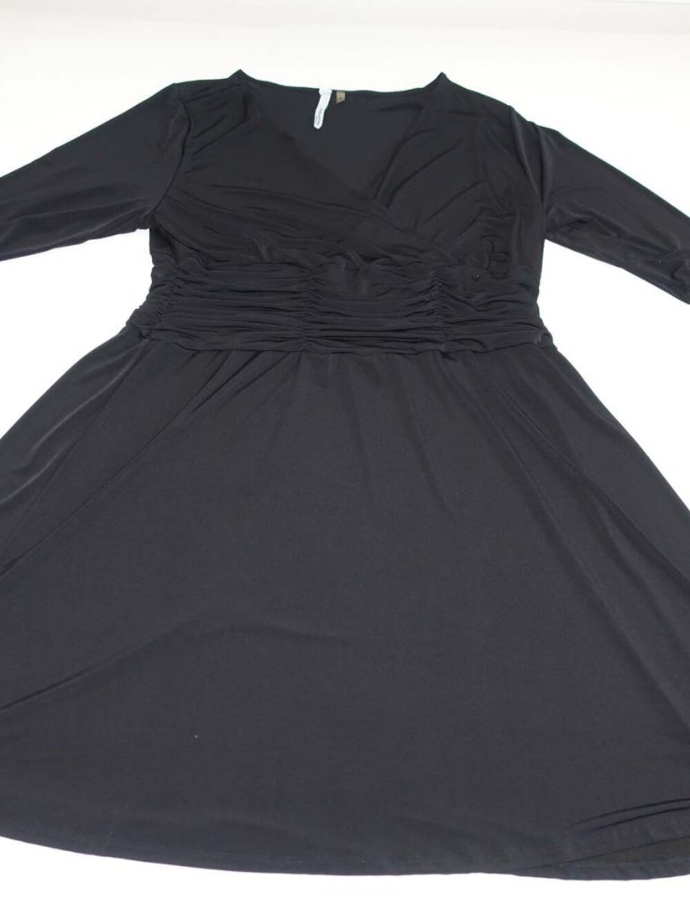 NY Collection Women's A-Line Dress Size 2X Black Ruched 3/4 Sleeves Knee Length